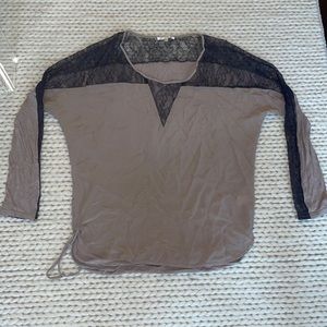 Gold Hawk Silk Taupe Top with lace detailing